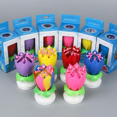 Multi-Colored Flower Shaped Firework Birthday Cake Candles Spinning Musical Birthday Cake Candle