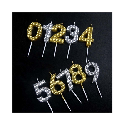 Creative Gold Silver Diamond Surface Digital Candles Birthday Party Cake Decoration