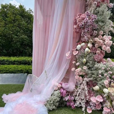 Custom Polyester Tulle Fabric Soft Dyeing Pure Color For Outdoor Wedding Decoration