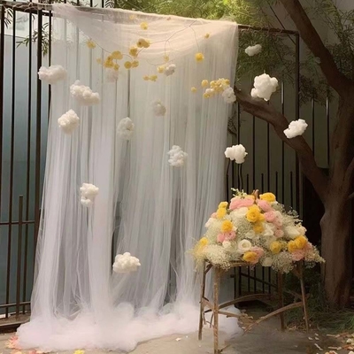 Custom Polyester Tulle Fabric Soft Dyeing Pure Color For Outdoor Wedding Decoration