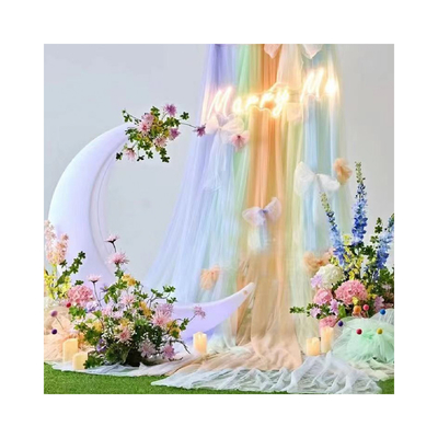 Custom Polyester Tulle Fabric Soft Dyeing Pure Color For Outdoor Wedding Decoration