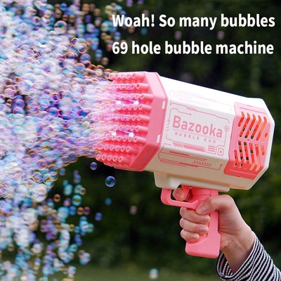 Bubble Gun Rocket 69 Holes Soap Bubbles Machine Christmas Gift Gun Shape Automatic Blower With Light Toys For Kids