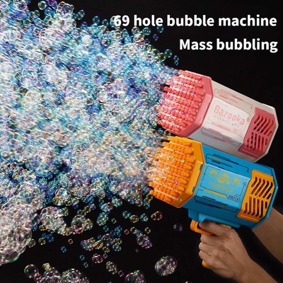 Bubble Gun Rocket 69 Holes Soap Bubbles Machine Christmas Gift Gun Shape Automatic Blower With Light Toys For Kids