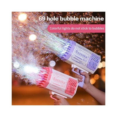 Bubble Gun Rocket 69 Holes Soap Bubbles Machine Christmas Gift Gun Shape Automatic Blower With Light Toys For Kids