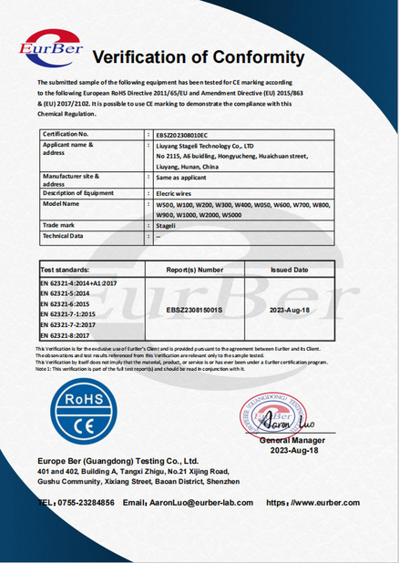 China Liuyang Stageli Technology Co., Ltd. certification